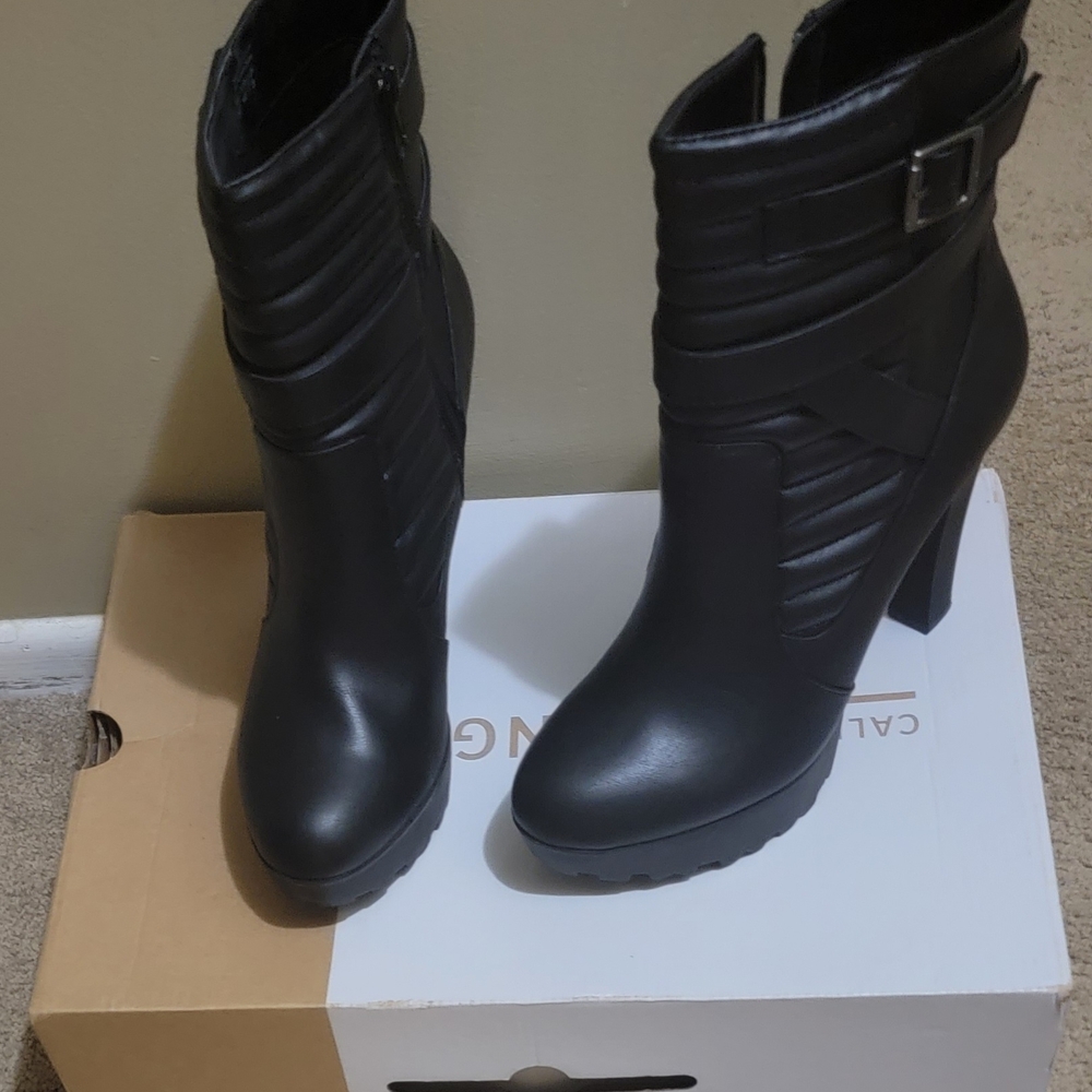 Call It Spring Black Heeled Boots with Buckle Accent